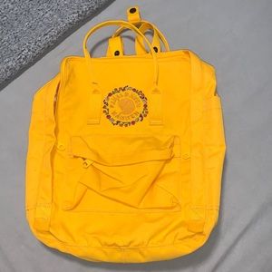 Fjallraven Kanken Backpack, Yellow, Hand Embroidered